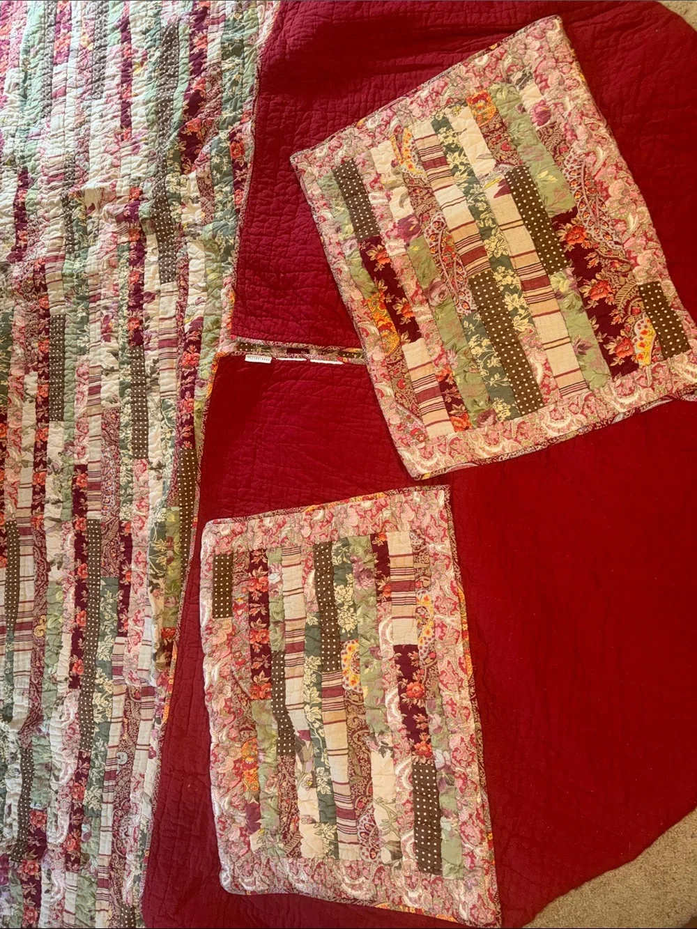 Vintage Pottery Barn Gemma Strip Patchwork Quilt Set king Bedding + 2 Shams
